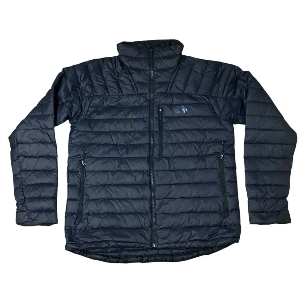 The North Face 800 Down Puffer Jacket Mens L Navy Blue Full Zip Lightweight READ